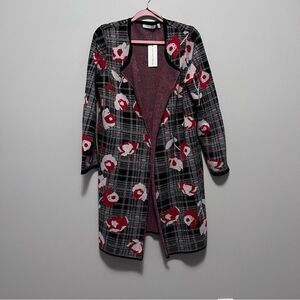 Notations Long Plaid/Floral Open Front Cardigan Sweater Size L  NWT!